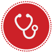 Red circle with Stethoscope icon for medical plans linked to medical plans webpage