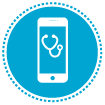 light blue circle with telehealth icon linked to the telehealth webpage
