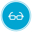Light blue circle with glasses vision icon linked to vision plans webpage